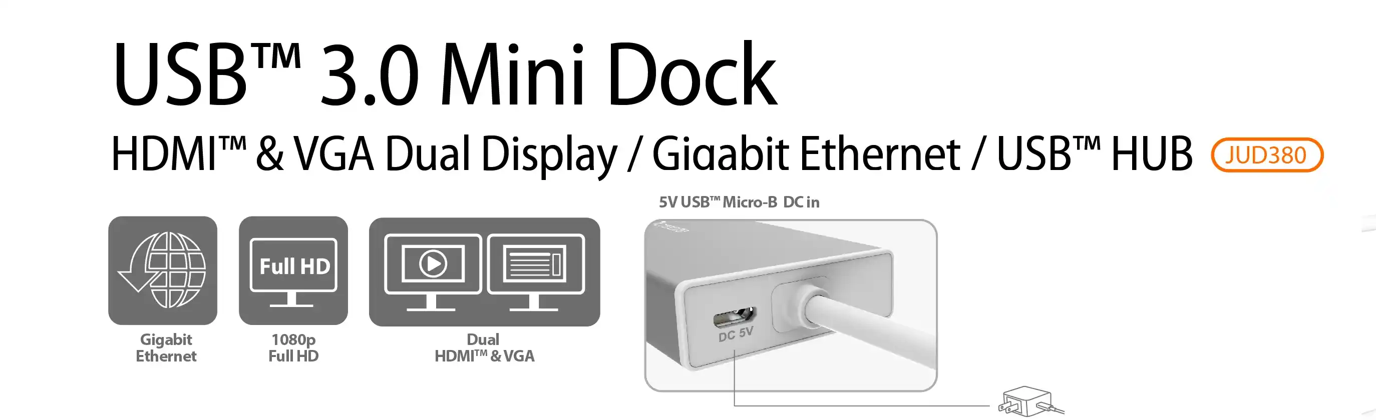 J5Create JUD380 USB 3.0 Mini Dock for Windows and Mac