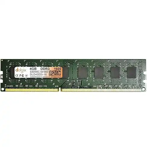 Dolgix 4GB DDR3 RAM|1600MHz Desktop RAM | Desktop -Memory| U-DIMM |CL-11 | Long-DIMM | PC3-12800|2Rx8 Dual Rank | 3 Years Warranty -(Made in India) Green