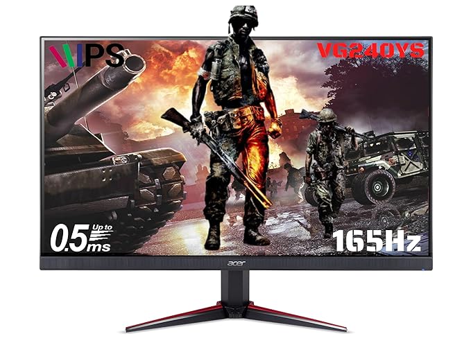 Acer Nitro VG240YS 23.8 Inch (60.45 Cm) IPS Full HD 1920 X 1080 Pixels, Gaming LCD Monitor with LED Backlight I AMD Freesync I 0.5 MS Response time I 165Hz Refresh Rate I Dp, 2 X Hdmi, Black