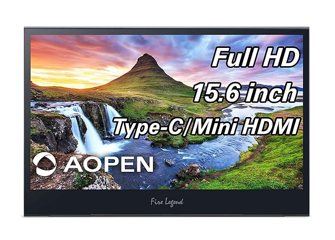 Acer AOPEN 16PM6QT 15.6 inch (39.62 cm) Full HD Portable IPS Touch LCD Monitor with LED Back Light (USB Type-C & 1 x Mini HDMI Port), Anti Microbial Coating, Zero Frame, Intergrated Speakers, Black