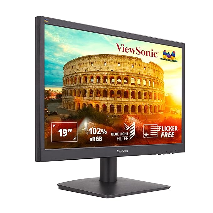 ViewSonic 19 Inch 60Hz Widescreen Monitor with Low Energy Consumption, Flicker-Free, Eye Care Technology, Blue Light Filter for Office, Student, Home and Basic Use, Port 1 x HDMI | 1 x VGA - VA1903H-2