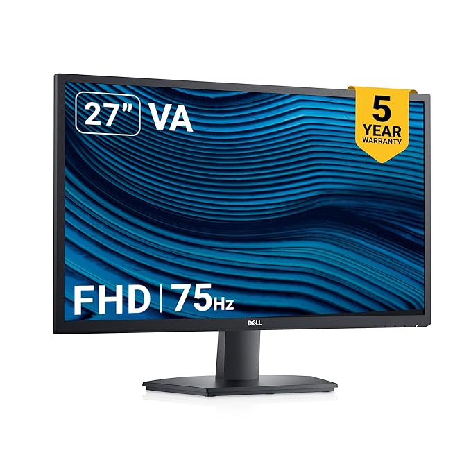 Dell SE2722H (68.58 cm) FHD Monitor 1920 X 1080 Pixels @75Hz, VA Panel, 5-Year Warranty, Brightness: 250 cd/m�,Contrast Ratio 3000:1, HDMI & VGA, Tilt Adjustment, AMD FreeSync