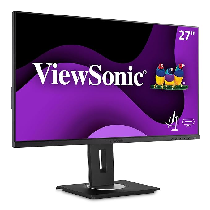 ViewSonic 27 Inch Fhd IPS Professional Monitor with USB Type-C One Cable Solution 60W Charge Back,Height Adjustment,Tilt,Pivot,Swivel,3-Side Frameless,Hdmi,Dp,USB-C,102% Srgb,Vdisplay -Vg2755,Black