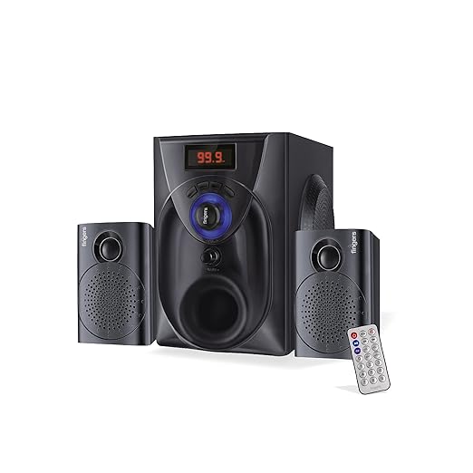 FINGERS Challenger 2.1 Wood Encased Multimedia Speaker (18W Powerful Bass, Bluetooth, FM, USB, SD, AUX, RCA, Remote Control)