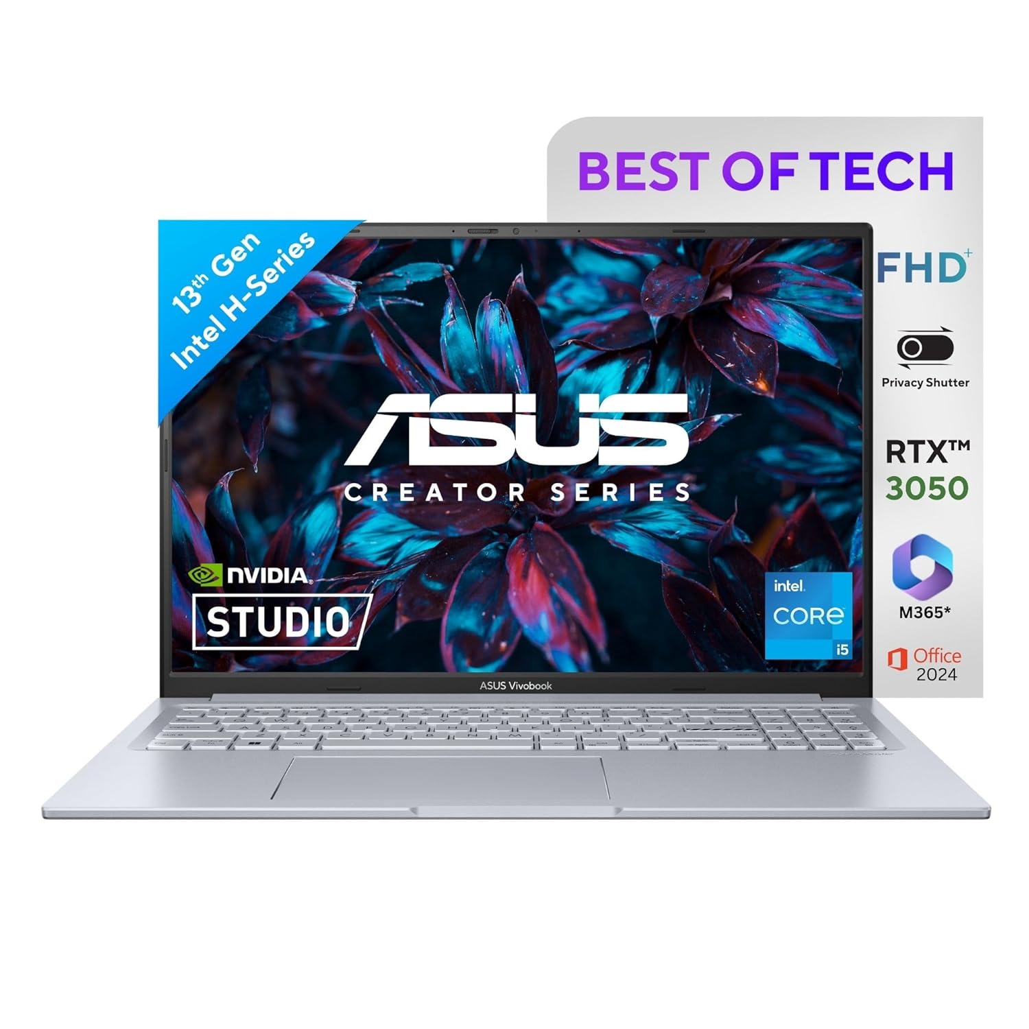 ASUS Vivobook 16X, Intel Core i5-13420H, 16GB RAM, 512GB SSD, NVIDIA RTX 3050, 16" FHD+ Display, Windows 11, MS Office Home 2024, M365 Basic (1 Year), Cool Silver, 1.80 kg, K3605VC-RP413WS