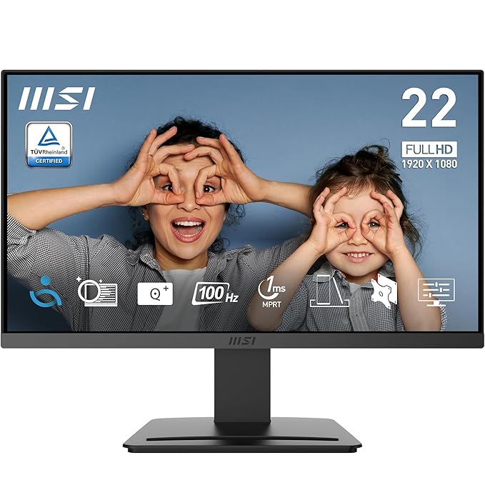 MSI PRO MP223 E2 21.45" Full HD (1920x1080) 100Hz Office Monitor – Eye-Friendly, Tilt-Adjustable, HDMI 1.4b & DisplayPort 1.2a