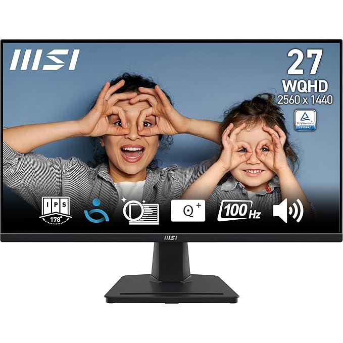 MSI PRO MP275Q 27" WQHD IPS Monitor – 2560x1440, 100Hz, Eye Care, Built-in Speakers, Tilt Adjustable, HDMI 2.0b & DisplayPort 1.2a