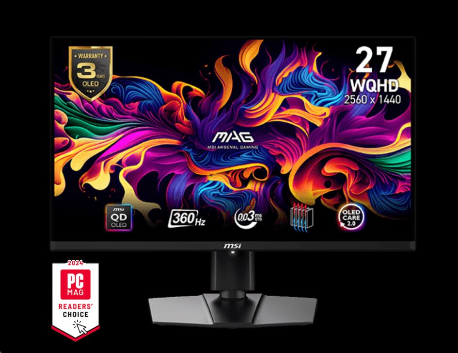 MSI MAG 271QPX QD-OLED E2 26.5" 2K WQHD Gaming Monitor – 2560x1440 Quantum Dot OLED, 240Hz, 0.03ms, HDR True Black 400, 99% DCI-P3, USB-C, DP 1.4a, HDMI