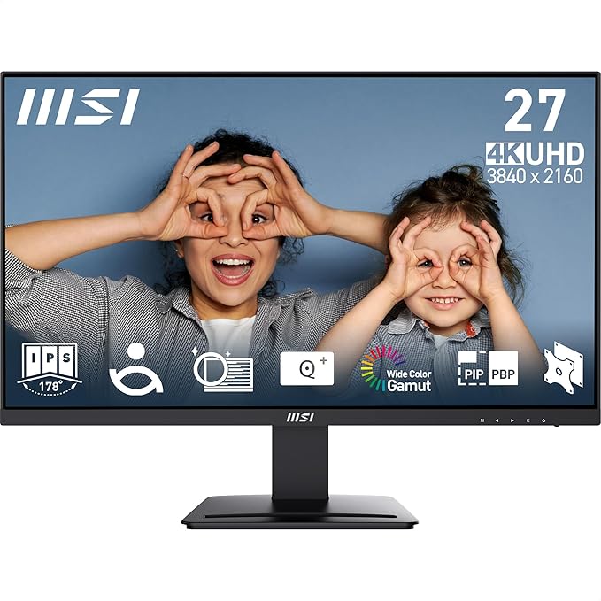 MSI PRO MP273U 27" 4K UHD Office Monitor — 3840 x 2160 IPS Panel, PIP/PBP, Wide Color Gamut, Eye-Friendly Screen, Built-in Speakers, Tilt-Adjustable — HDMI 2.0b, DisplayPort 1.4a, EyesErgo, VESA Compatible