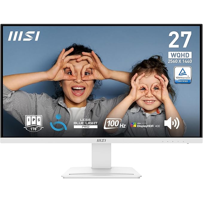 MSI PRO MP273QW E2 – 27" WQHD (2560 x 1440) IPS Office Monitor | 100Hz Refresh Rate | Eye-Friendly Screen | Built-in Speakers | Tilt-Adjustable | HDMI 2.0b & DisplayPort 1.2a