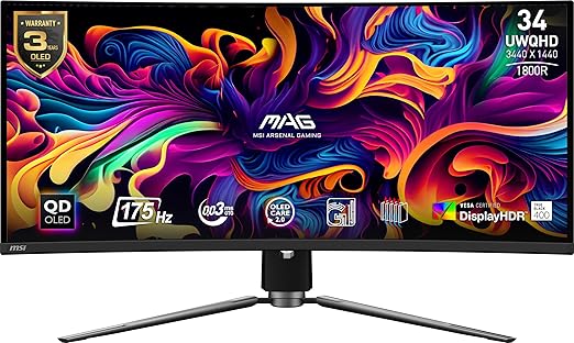 MSI MAG 321UPX QD-OLED, 32" 4K UHD Quantum Dot OLED Gaming Monitor, 3840 x 2160, 0.03ms, 240Hz, True Black HDR 400, 90W USB Type C, HDMI, DP Port