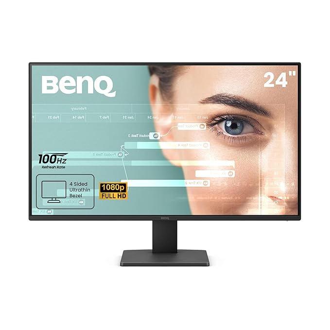 BenQ GW2491 23.8” FHD 100Hz IPS Eye-Care Monitor | HDMI | DisplayPort | Ultra Slim Bezel | TUV-Certified | Flicker-Free | Low Blue Light Plus (Black)