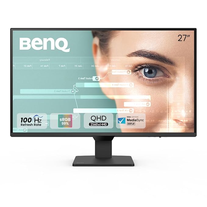 BenQ GW2790Q 27" 2K QHD IPS Monitor | 100Hz | 99% sRGB | Eye-Care | Bezel-Less | Low Blue Light | DisplayPort | HDMI | Speaker | VESA Wall Mountable (Black)