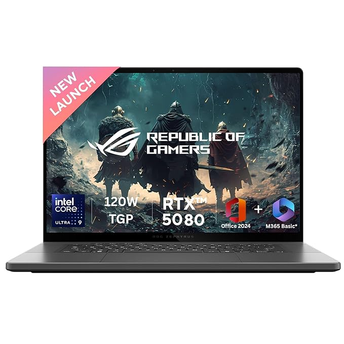 ASUS ROG Zephyrus G16 | Intel Core Ultra 9 285H | NVIDIA RTX 5080 | 32GB RAM | 2TB SSD | QHD+ 16" 240Hz | Windows 11 | Microsoft 365 Basic (1 Year) | Office Home 2024 | Eclipse Gray | 1.95Kg Gaming Laptop
