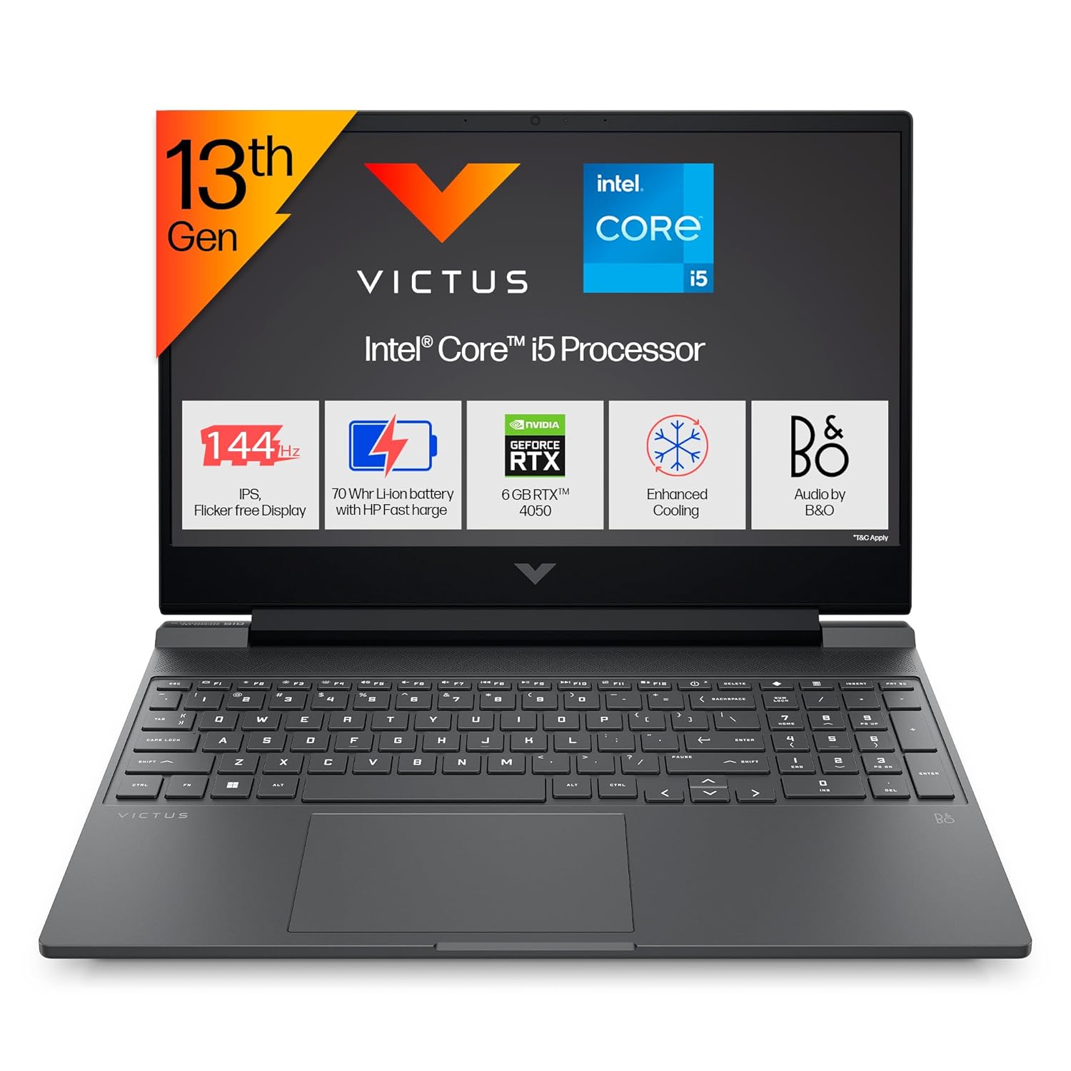 HP Victus,13th Gen IntelCore i5-13420H, 6GB RTX 4050 Gaming Laptop (16GB DDR4,512GB SSD) IPS, 15.6"/39.6cm, Flicker-Free,Win 11,Office 21, Mica Silver, 2.29kg, EnhancedCooling,fa1319TX