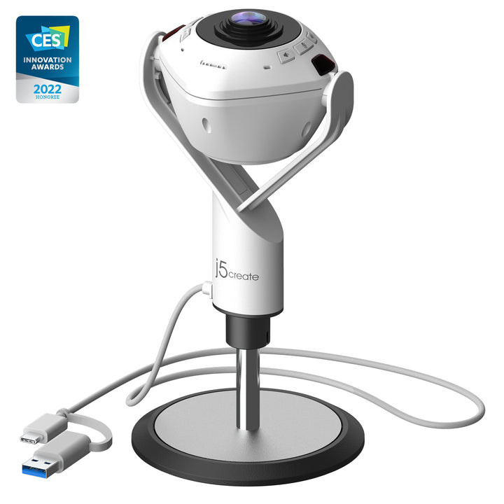 J5create JVU368 360° AI-Powered Webcam with Speakerphone | 4K Video & Omnidirectional Audio