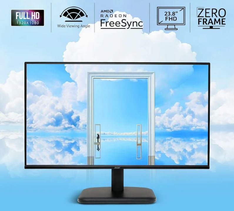 Acer EK240Y G0 23.8 Inch IPS Full HD 1920x1080 Backlit LED LCD Monitor I 1 MS VRB, 120Hz Refresh I 250 Nits I Zero Frame I HDMI & VGA Ports with HDMI Cable I Adaptive Sync I Eye Care Features (Black)