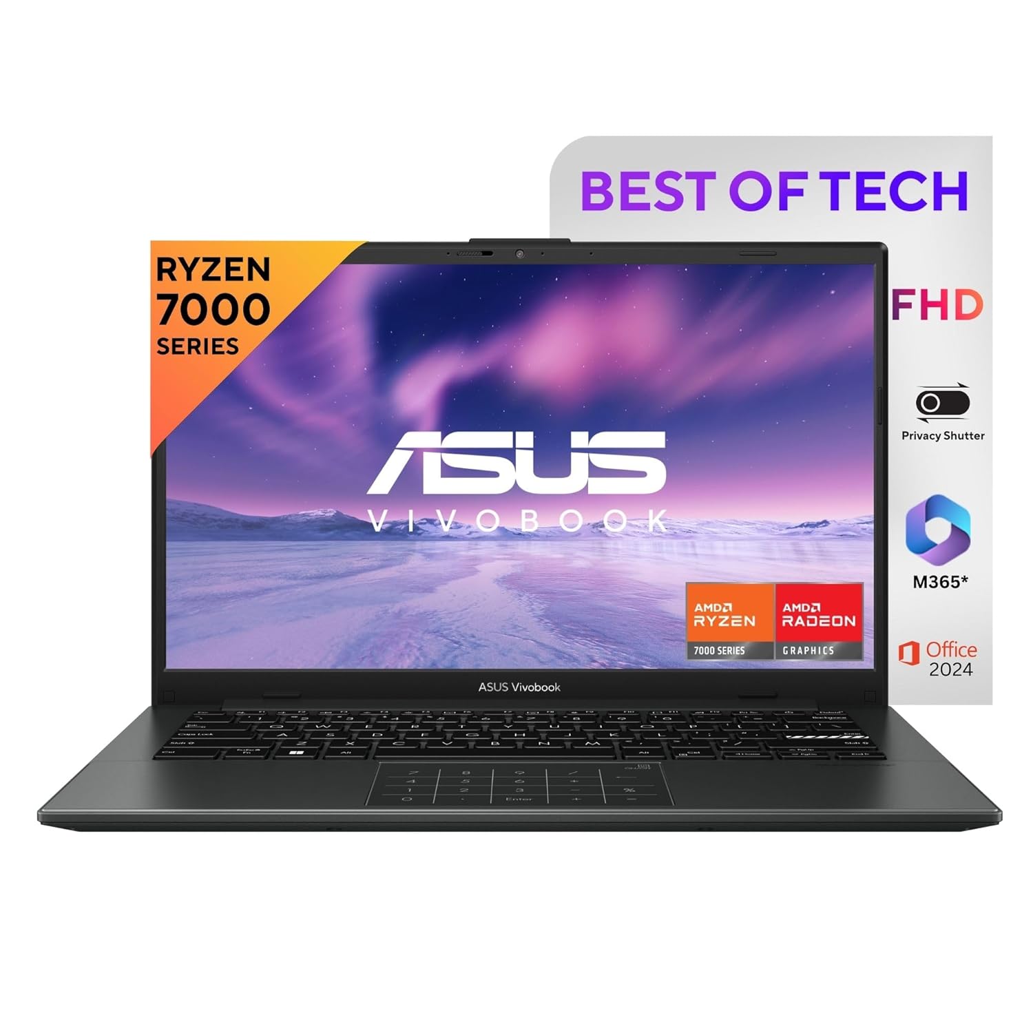 ASUS Vivobook Go 14, AMD Ryzen 3 7320U, 8GB RAM, 512GB SSD, 14" FHD 60Hz Display, AMD Radeon Graphics, Windows 11, Office Home 2024 + M365 Basic (1 Year), Mixed Black, 1.38 kg – E1404FA-NK3325WS