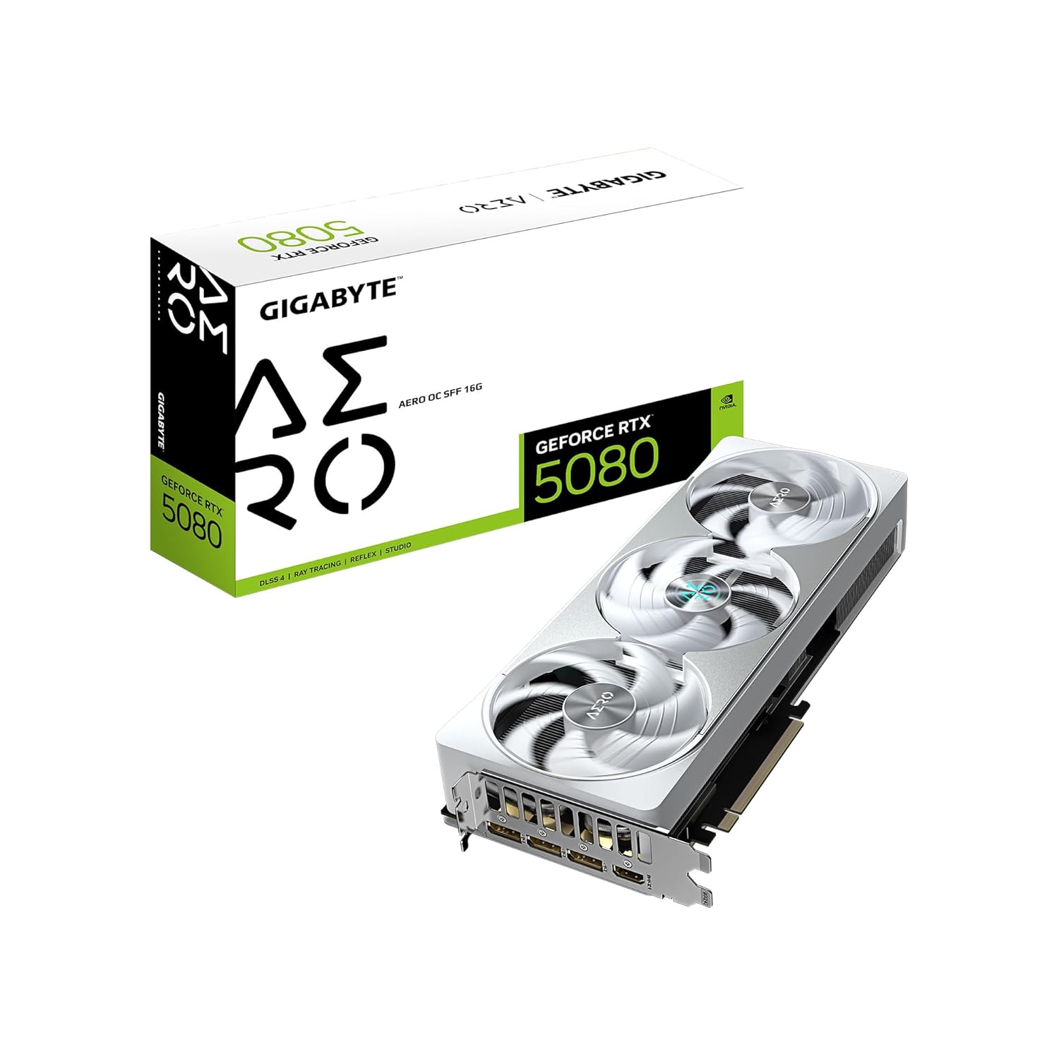 GIGABYTE GeForce RTX 5080 AERO OC SFF 16G Graphics Card | 16GB GDDR7 | WINDFORCE Cooling | PCIe x16 | 256-Bit | GV-N5080AERO OC-16GD
