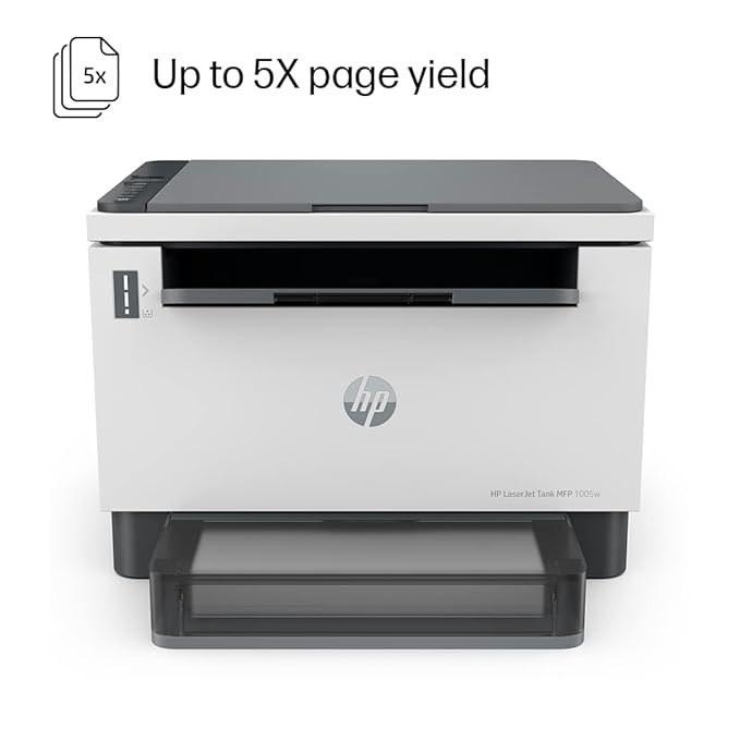 HP Laserjet Tank MFP 1005w, Wireless, Print, Copy, Scan, Hi-Speed USB 2.0, Bluetooth LE, Up to 22 ppm, 150-sheet Input Tray, 100-sheet Output Tray, 1-Year Warranty, Black and White, 381U4A