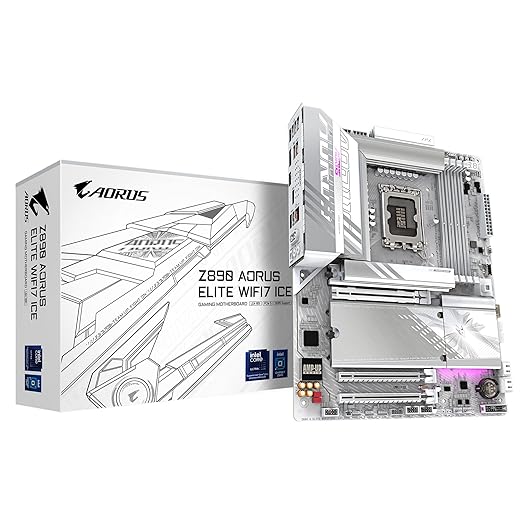GIGABYTE Z890 Aorus Elite WIFI7 Ice ATX Motherboard - Supports Intel Core Ultra CPU (Series 2) | 16+1+2 Phase VRM | Up To 8800Mhz DDR5 (OC) | 1Xpcie 5.0 + 3Xpcie 4.0, Wi-Fi 7 | 2.5Gbe LAN | Thunderbolt 4