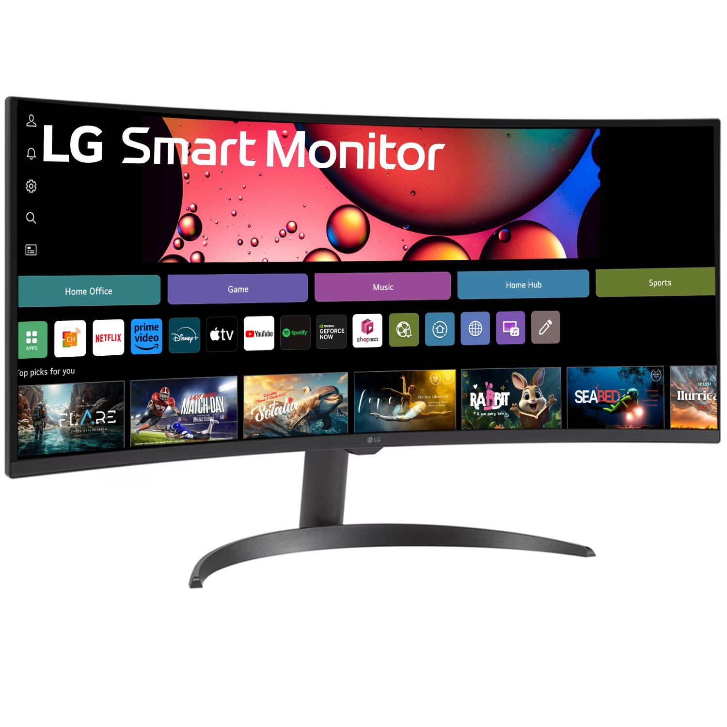 LG 34SR60QC Curved (1800R) UltraWide 21:9 Smart Monitor, 34" WQHD (3440x1440), HDR10 99% sRGB(Typ.), 100Hz, Built-in Speaker, webOS, AirPlay2, Screen Share, Bluetooth, HDMI, USB, ThinQ App, Black