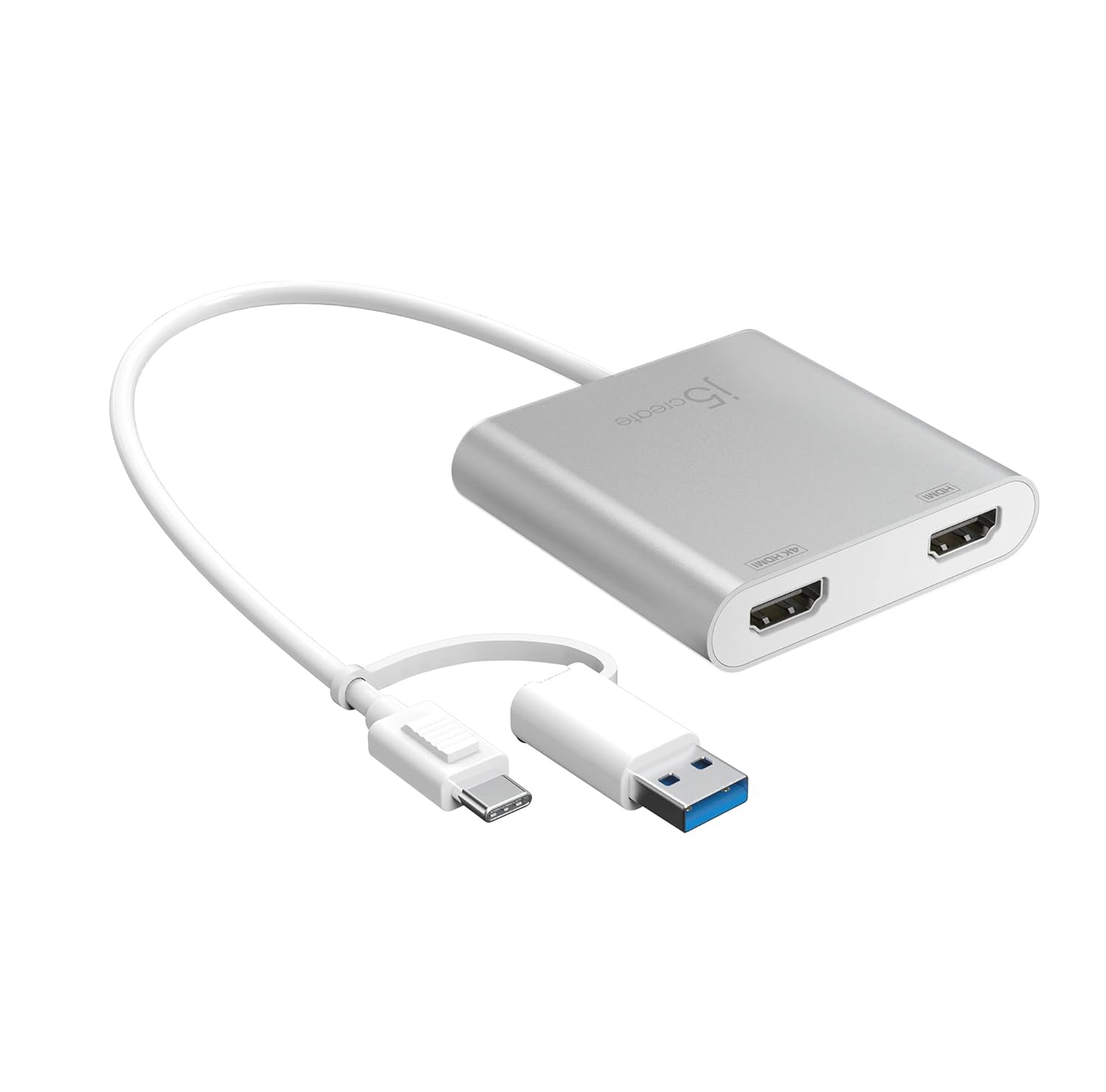 j5create USB-C to Dual HDMI Multi-Monitor Adapter with USB Type-A convertor | 4K + 2K | Compatible with Windows and Mac