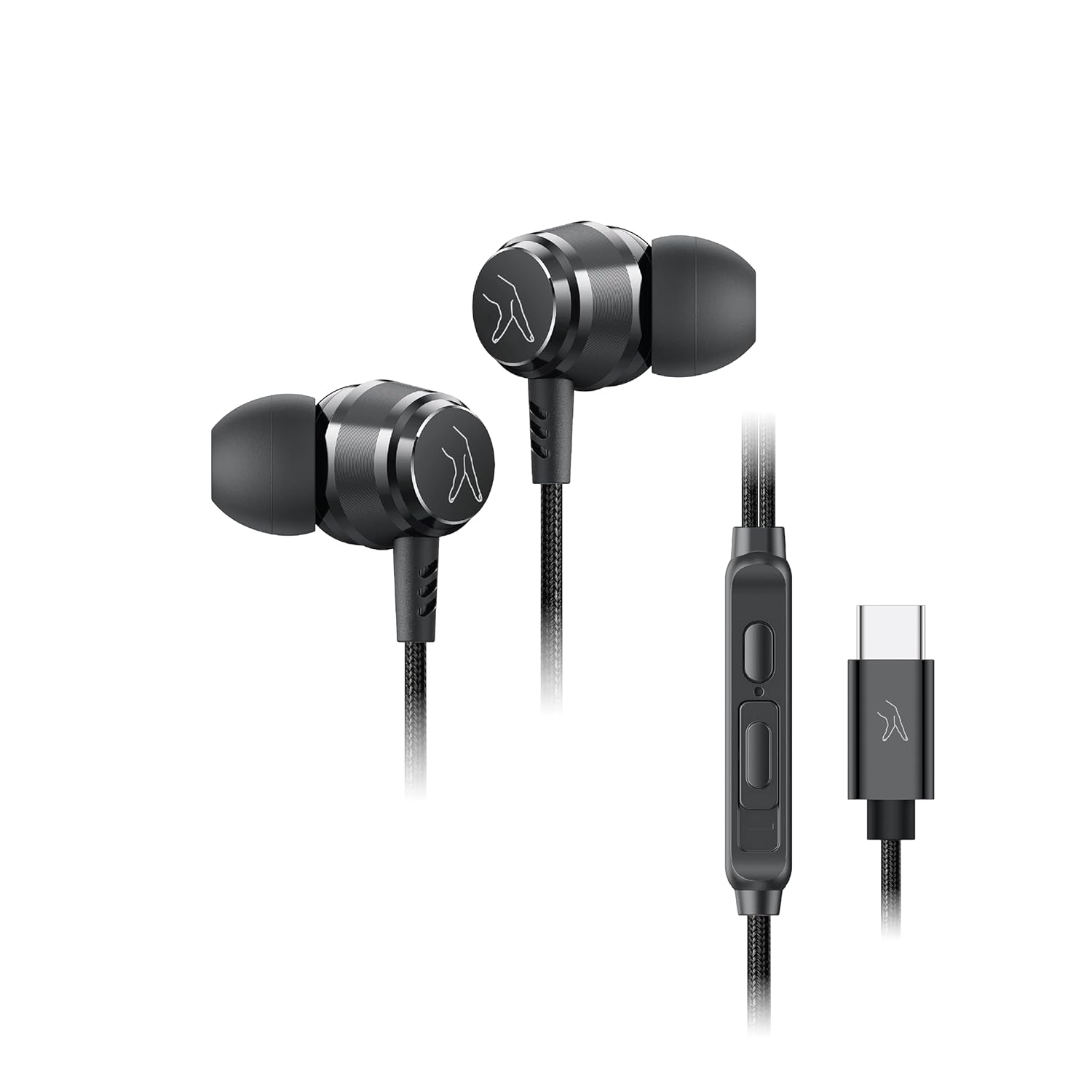 FINGERS SoundBounce-C Wired Earphones with Sleek Metal Earbuds, Built-in Mic, Neodymium Driver for Punchy Bass, Angular Earbuds with Anti-Static Gels, Durable Type-C Cable, On-Device Controls