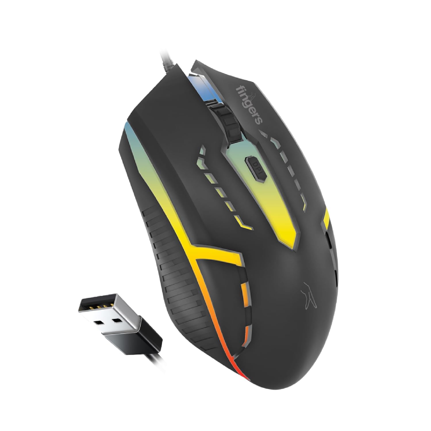 FINGERS BlazingHit Wired USB Mouse (Advanced Optical Technology with RGB Lights, Adjustable 800-2400 DPI Switch, 4 Buttons, Plug-n-Play, Windows?, macOS, Linux & Chrome OS), Matte Black