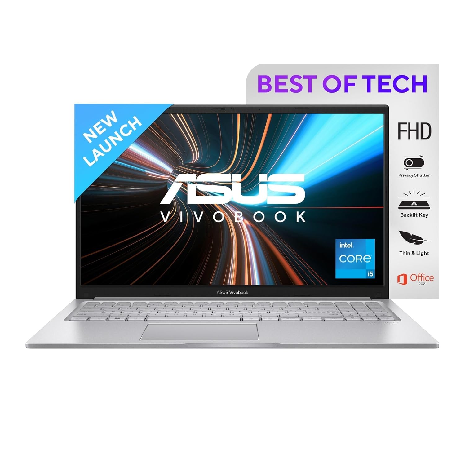 ASUS Vivobook 15, Intel Core i5-1235U (12th Gen), 15.6" FHD, 16GB RAM, 512GB SSD, Windows 11, Backlit Keyboard, Thin & Light Laptop, Silver, 1.7 kg | X1504ZA-NJ542WS