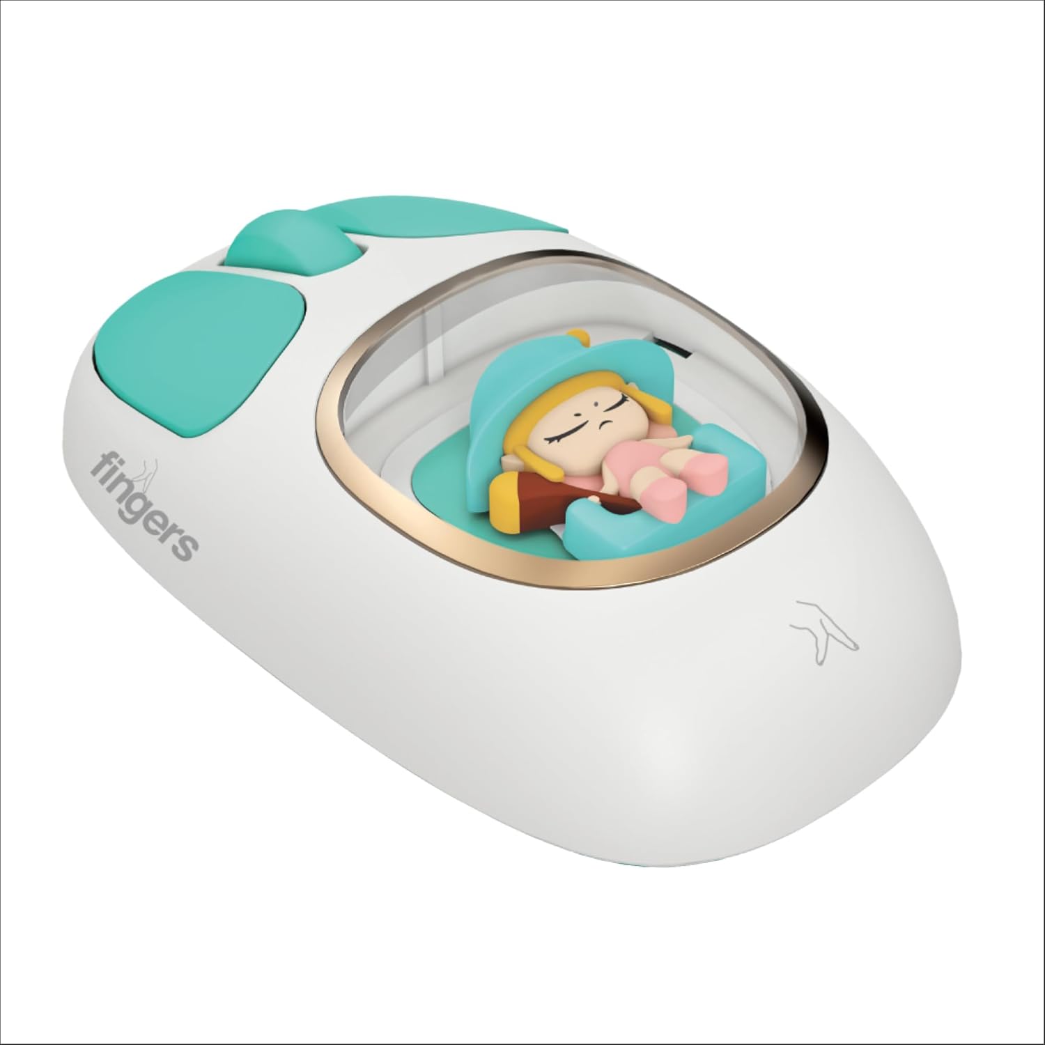 FINGERS CuteClicks WB4 Wireless Mouse - Adorable Design, 3-in-1 (USB + Bluetooth + Rechargeable), RGB Lights, 1200 DPI, Ambidextrous, Silent Clicks, 25-Day Battery (Happy White + Teal)