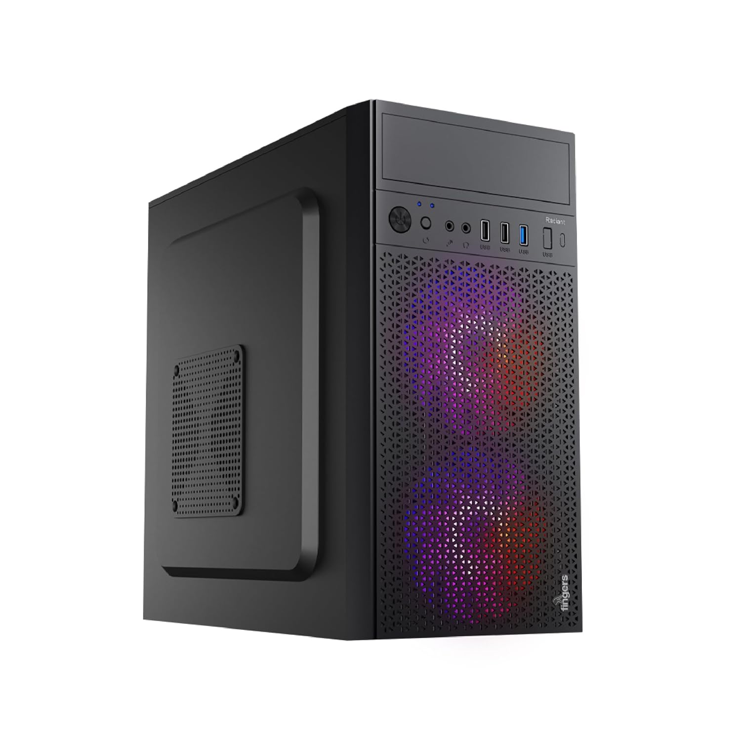 FINGERS Radiant Micro-ATX PC Case with pre-Installed 2 x 12 cm Multi-Colour LED Fans - 1 x USB 3.0, 2X USB 2.0 + HD Audio + Mic-in Ports | Easy Assembly | SMPS Bundled