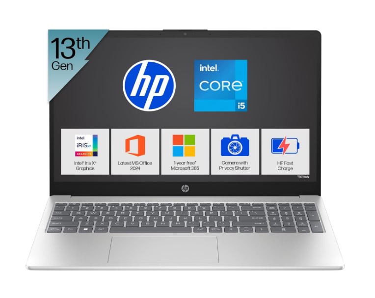 HP 15, 13th Gen Intel Core i5-1334U Laptop,(8GB DDR4, 512GB SSD),Antiglare,15.6''(39.6cm), FHD, Win 11, M365 Basic(1yr), Office Home 24,Silver, 1.59kg, Iris Xe, FHD Camera w/Privacy Shutter, fd0466tu