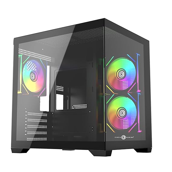 Circle Lucid Micro M3 Mid-Tower Gaming Cabinet – Black | M-ATX, ITX Support | 4 Pre-Installed ARGB Infinity Mirror Fans