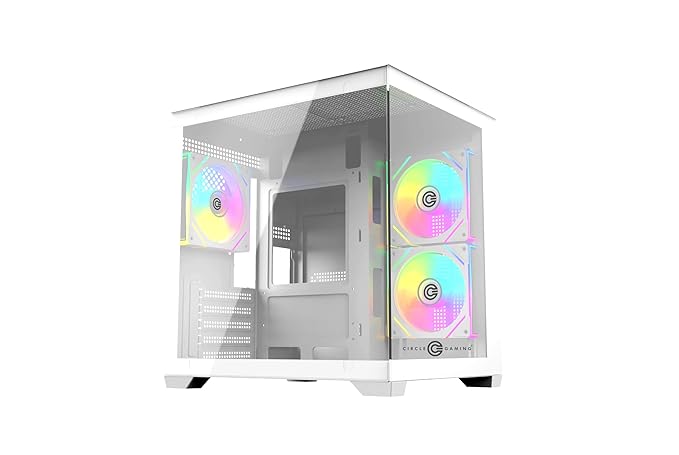 Circle Lucid Micro M3 White | Mid-Tower Gaming Cabinet with 4 ARGB Infinity Mirror Fans | M-ATX/ITX Support|Tempered Glass Side Panel