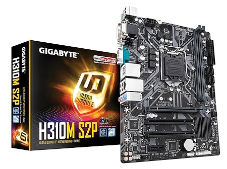 GIGABYTE H310M S2P (LGA1151 | Intel | H310 | Micro ATX  | Ultra Durable | 8118 Gaming LAN | DDR4 | HDMI 1.4 | M.2 | DVI-D | Motherboard)