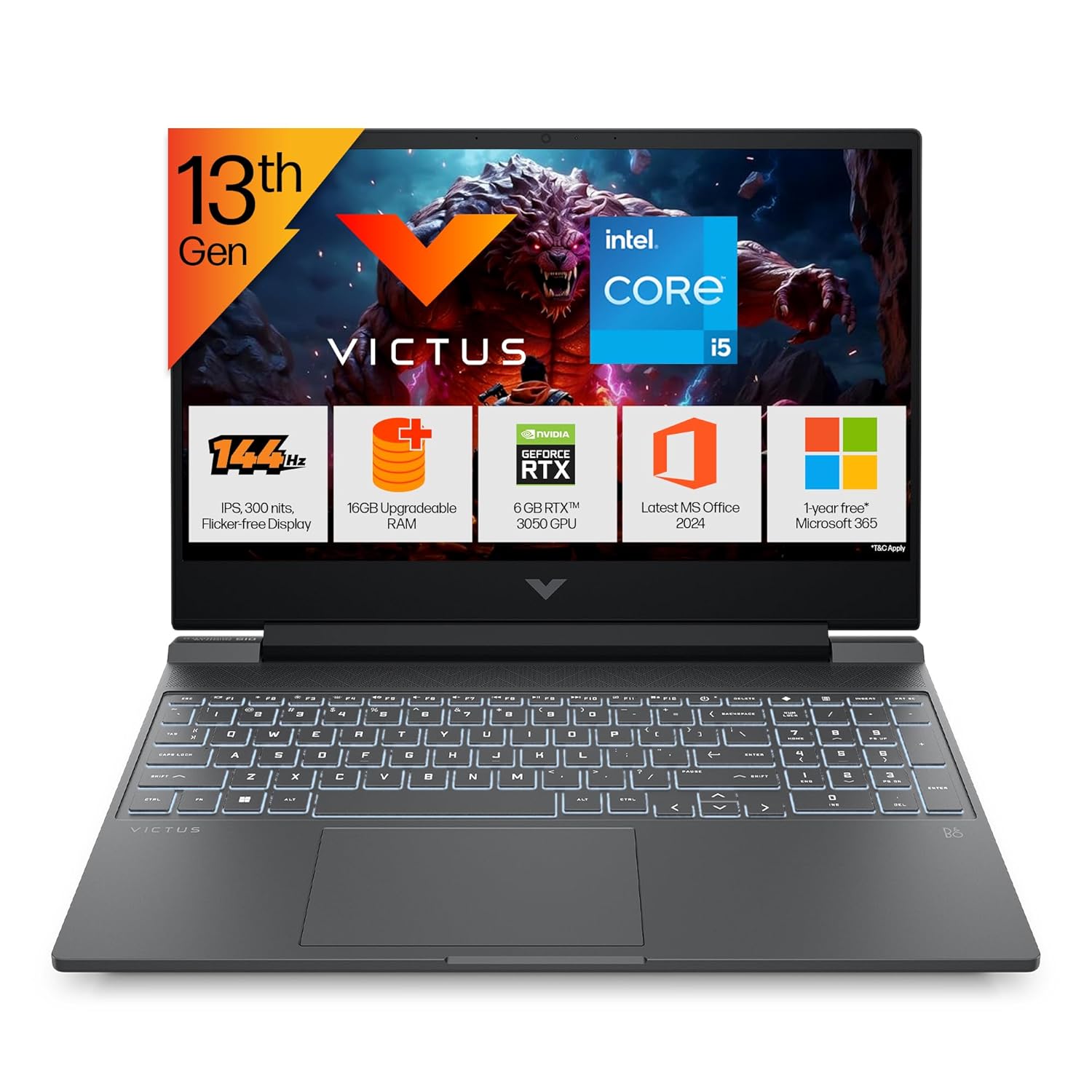 HP Victus, 13th Gen Intel Core i5-13420H, 6GB RTX 3050,16GB DDR4 Upgrade (Upto 32GB) 512GB SSD, FHD,144Hz,300 nits,IPS, 15.6''/39.6cm, Win11, M365* Office24, Mica Silver,2.3kg, fa2700TX, Gaming Laptop