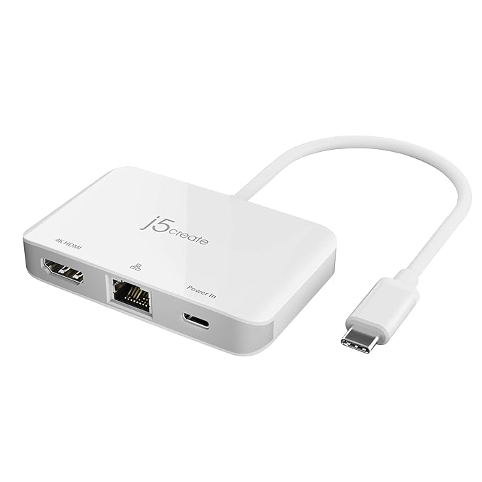 j5create USB-C to 4K HDMI & Gigabit Ethernet Adapter with 100W Power Delivery | Compatible with MacBook | iPad Pro | Chromebook | Surface | USB-C Laptops (JCA351)
