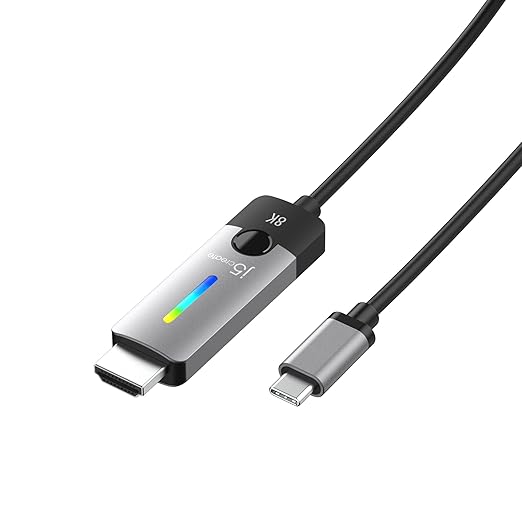 j5create USB-C to HDMI Cable 5.9ft / 1.8m | 8K@60Hz | 4K@120Hz | RGB LED | Compatible with MacBook, iPad Pro, Samsung Galaxy, Surface, Dell, HP (JCC157)