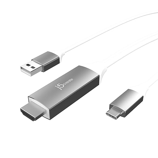 j5create USB-C to 4K@60Hz HDMI Cable with USB Type-A 7.5W Pass-Through Charging | Compatible with iPad Pro, iPad Air 4, Android Tablets, Samsung Galaxy & More (JCC154G)