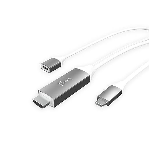 j5create 2-in-1 USB-C to 4K60 HDMI Cable with 100W PD Fast Charging | 6ft | for iPhone 15 | MacBook Pro/Air | iPad | Galaxy S24/S23 | Thunderbolt 3/4 Compatible | JCC155G