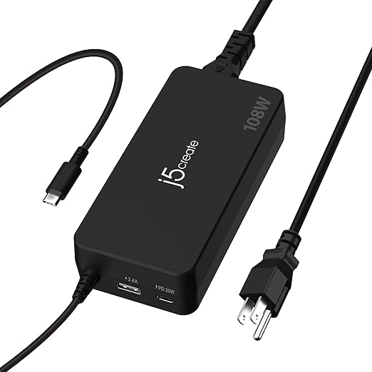 j5create 108W USB-C PD Super Charger | JUP34108 | For MacBook Pro, Chromebook, Laptop, iPhone, iPad Pro, Android & More