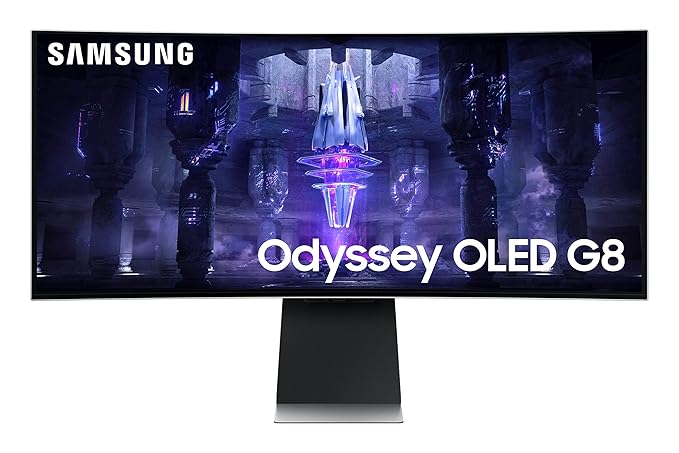 Samsung 34-Inch (86.8 cm) Ultra WQHD 2K Odyssey OLED G8 Curved Gaming Monitor – 175Hz | 0.1ms | USB-C | Smart TV | Height Adjustable Stand | AMD FreeSync – LS34BG850SWXXL (Black)