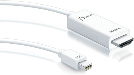 j5create Mini DisplayPort to 4K HDMI Cable – 6FT (White) | Supports 4K x 2K @ 30Hz & 3D Video | Compatible with Windows, Mac & Laptops (JDC159)