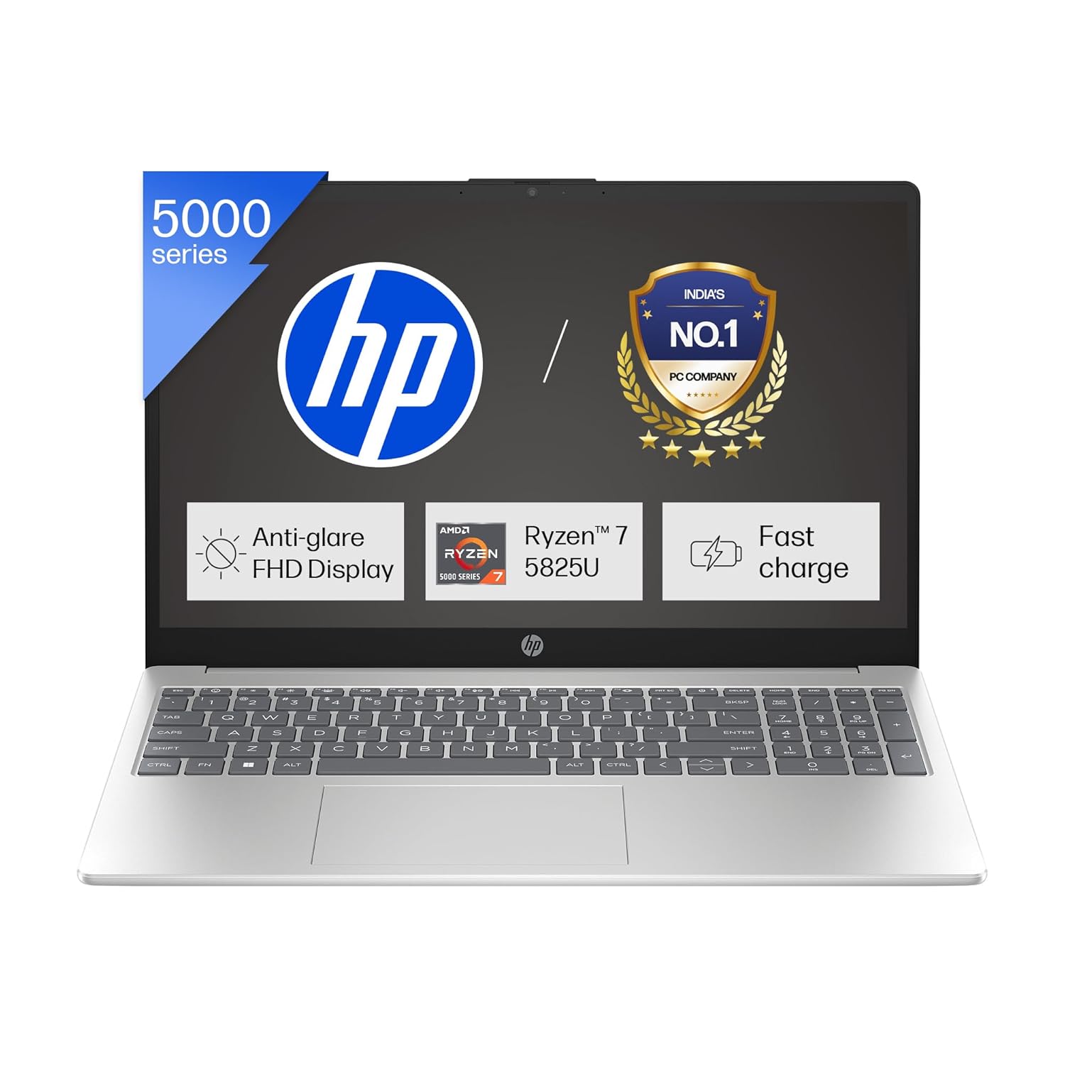 HP 15, AMD Ryzen 7 5825U (16GB DDR4, 512GB SSD) FHD, Anti-Glare, Micro-Edge,15.6''/39.6cm, Win11, M365(1yr)* Office24, Silver, 1.59kg, fc0476AU, Radeon Graphics, FHD Camera w/Shutter, Backlit Laptop