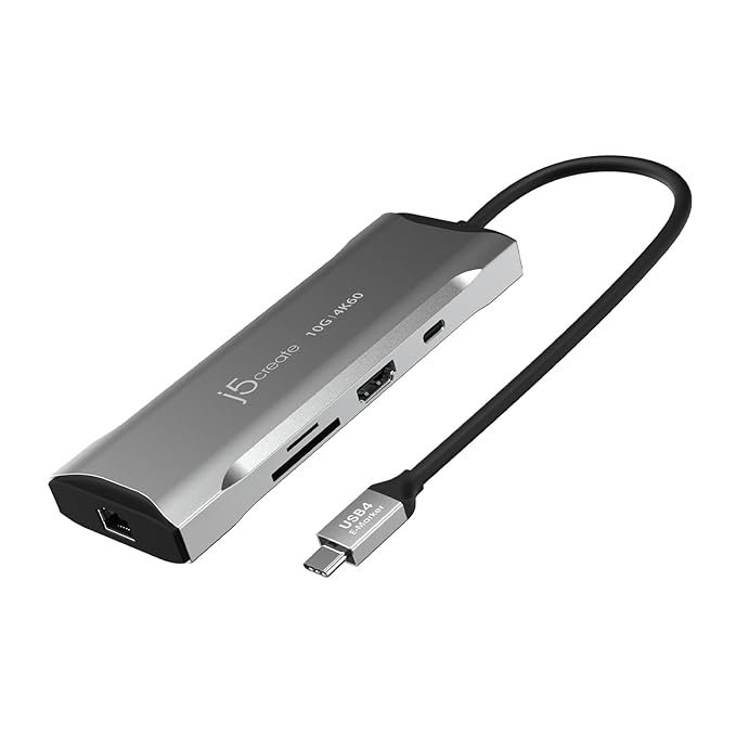 j5create USB-C Hub | 4K 60Hz HDMI | USB-C 10Gbps | 2 USB-A 10Gbps | 100W PD | USB-C 5Gbps | Ethernet | SD 4.0 Card Reader | for MacBook | XPS | Surface Pro | JCD393
