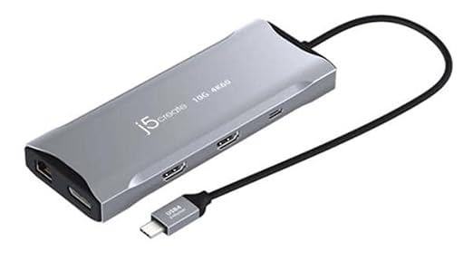 j5create JCD397 USB-C Triple Mini Dock | 4K 60Hz HDMI x2 | DisplayPort | USB-A x2 | USB-C | RJ-45 | microSD Reader | USB4 Compatible | MacBook | XPS | Surface