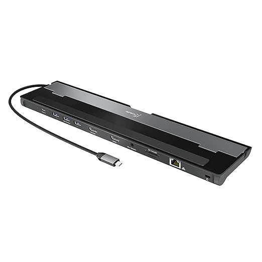 j5create USB-C Dual HDMI Docking Station JCD542 | 10-in-1 Hub | 4K + 1080p Display | USB-A x3 | 100W PD | SD Card Reader
