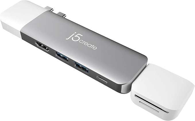 j5create JCD387 USB-C® Ultradrive Kit | Dual Display Modular Dock | 4K HDMI + DisplayPort | 100W PD | USB 3.0 | SD Card Reader | Silver & White