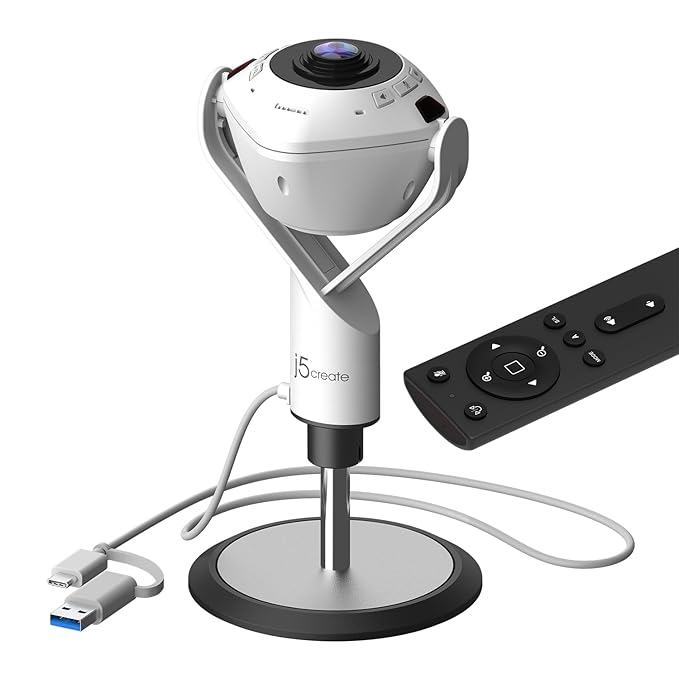 j5create JVU368 360° AI Conference Camera with Speakerphone | Smart Tracking, Auto-Framing, Remote Included
